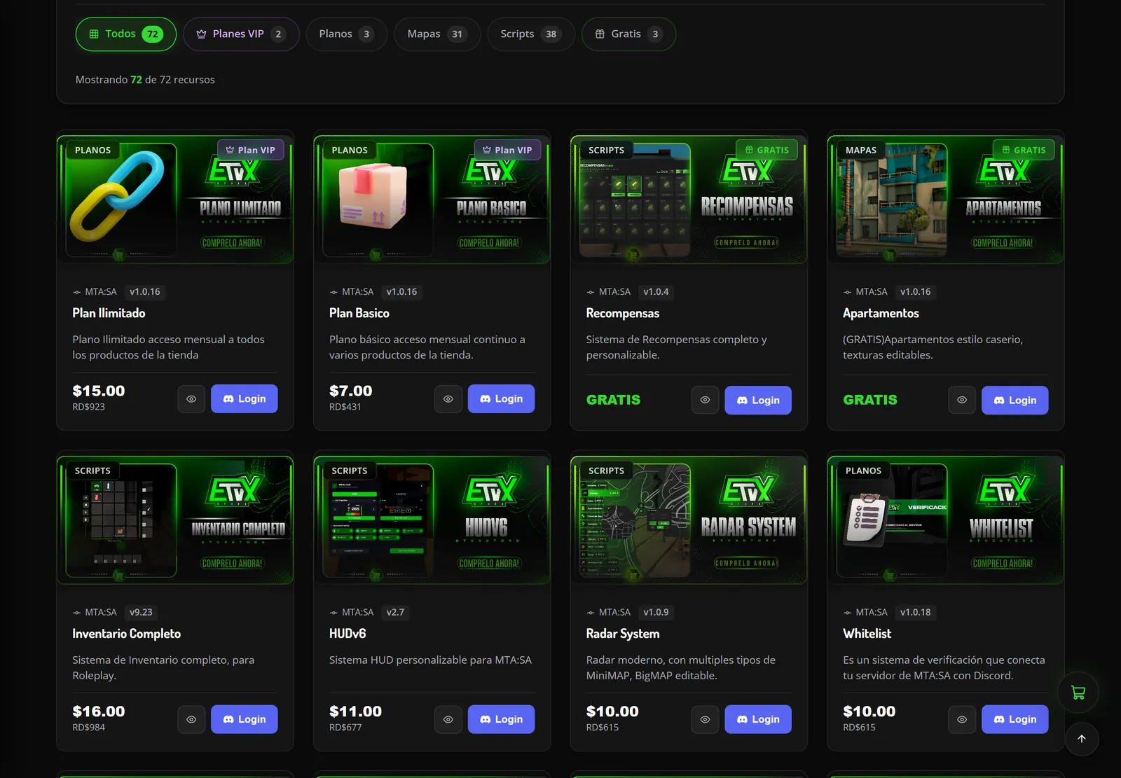 Catálogo de Etvx Store